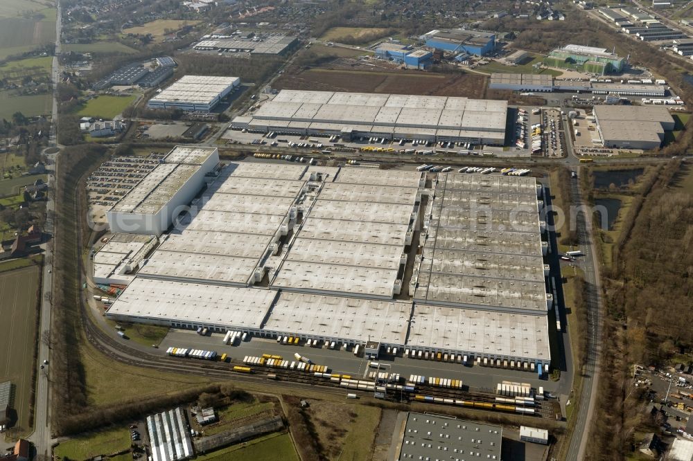 Aerial photograph Unna - Premises of the logistics center of DHL Solutions Retail GmbH, a logistics company DHL at the Gießerstraße in Unna in the Ruhr area in North Rhine-Westphalia