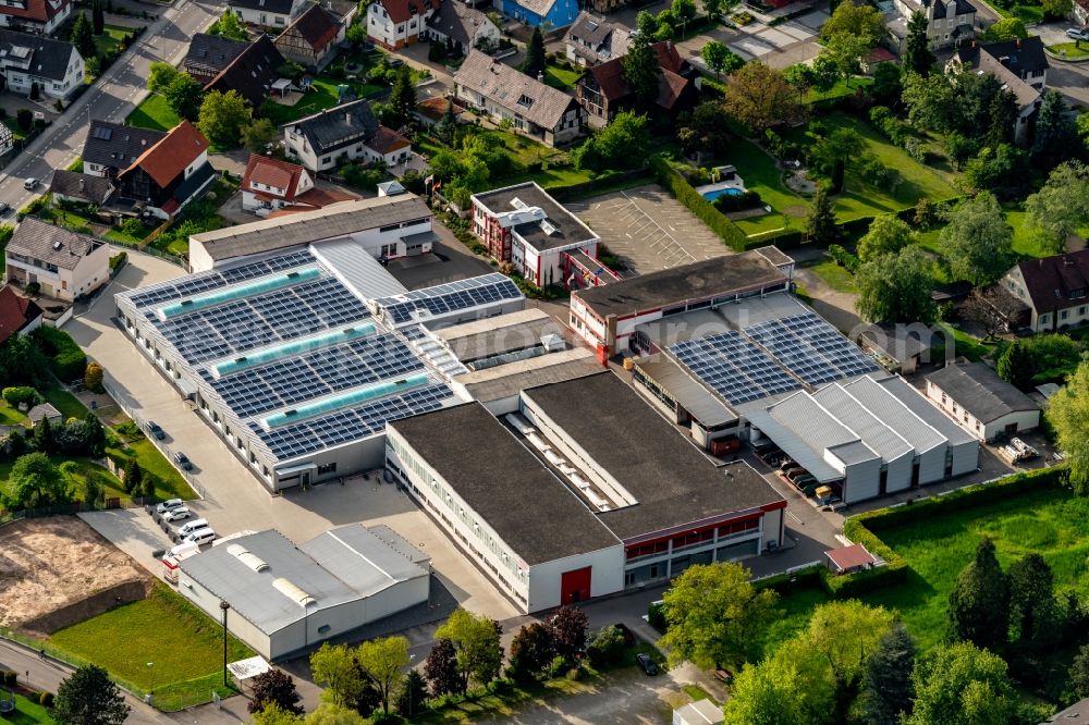 Kehl from above - Company grounds and facilities of MAJA-Maschinenfabrik Hermann Schill GmbH & Co. KG in Kehl in the state Baden-Wurttemberg, Germany