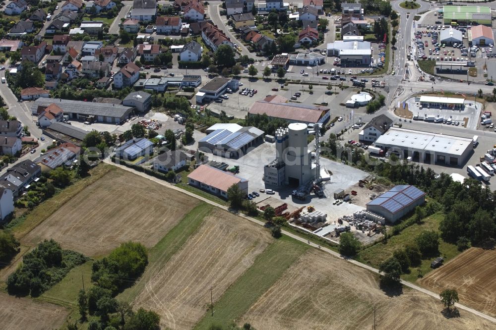 Östringen from above - Company grounds and facilities of W. Mayer Baugesellschaft mbH in Oestringen in the state Baden-Wuerttemberg, Germany