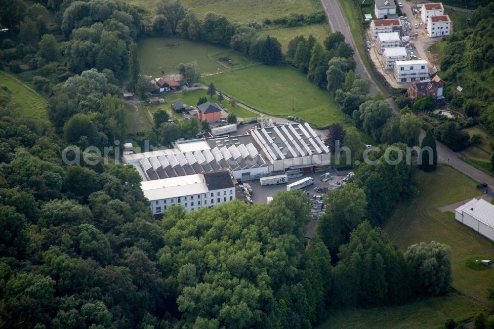 Aerial photograph Weingarten (Baden) - Company grounds and facilities of Megaforce GmbH The Stage Company in Weingarten (Baden) in the state Baden-Wuerttemberg, Germany