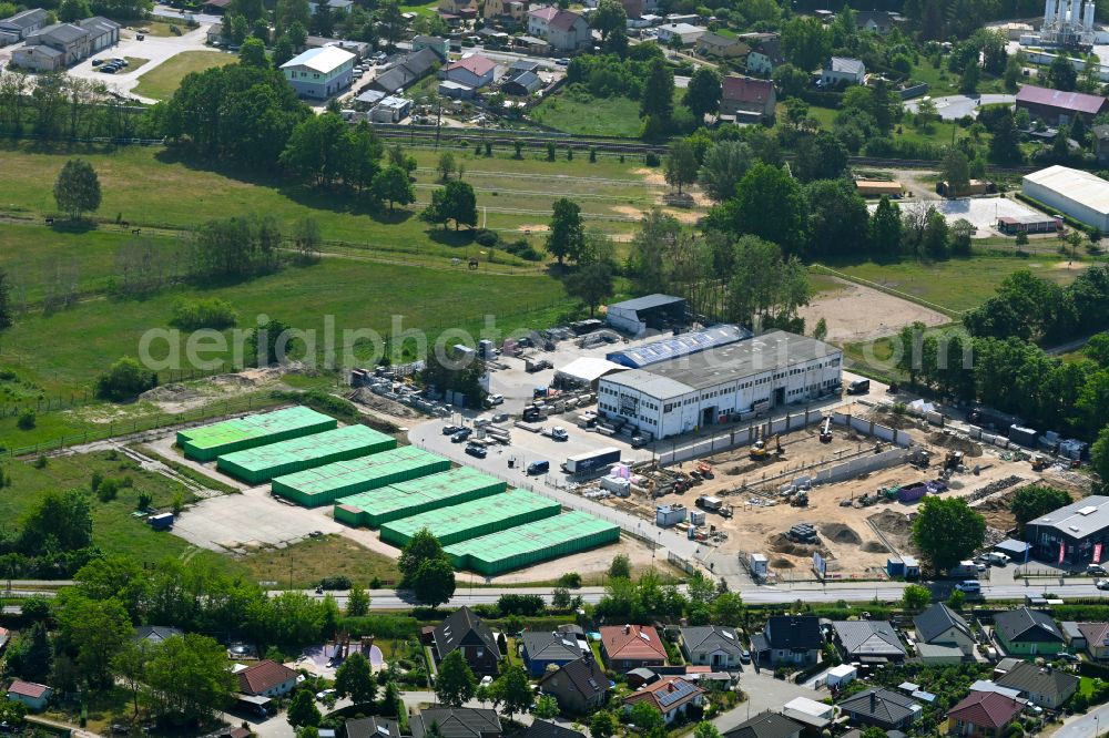 Aerial image Bernau - Company grounds and facilities of Mobile Bauten Lehmann on street Ruednitzer Chaussee in Bernau in the state Brandenburg, Germany