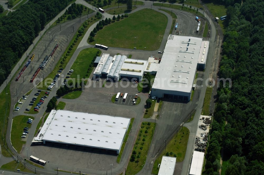 Schwerin from above - Company grounds and facilities of Nahverkehr Schwerin GmbH in of Ludwigsluster Chaussee in Schwerin in the state Mecklenburg - Western Pomerania, Germany