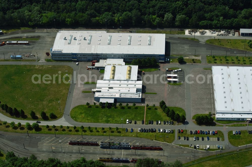 Aerial photograph Schwerin - Company grounds and facilities of Nahverkehr Schwerin GmbH in of Ludwigsluster Chaussee in Schwerin in the state Mecklenburg - Western Pomerania, Germany