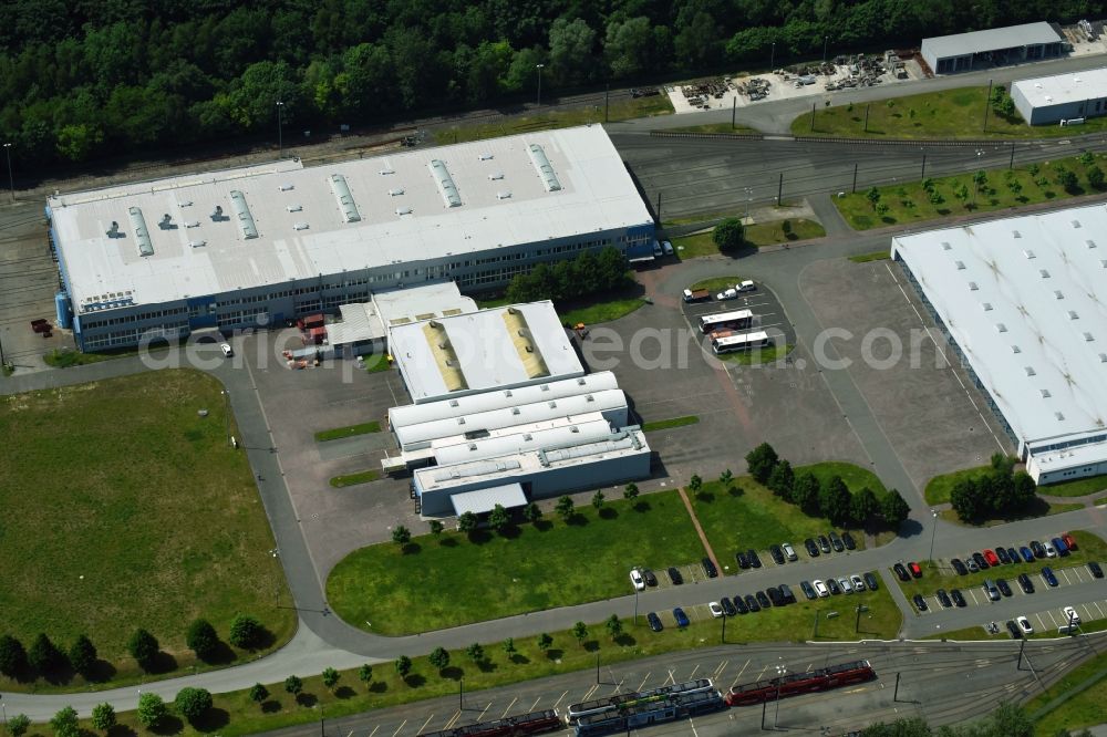 Schwerin from above - Company grounds and facilities of Nahverkehr Schwerin GmbH in of Ludwigsluster Chaussee in Schwerin in the state Mecklenburg - Western Pomerania, Germany