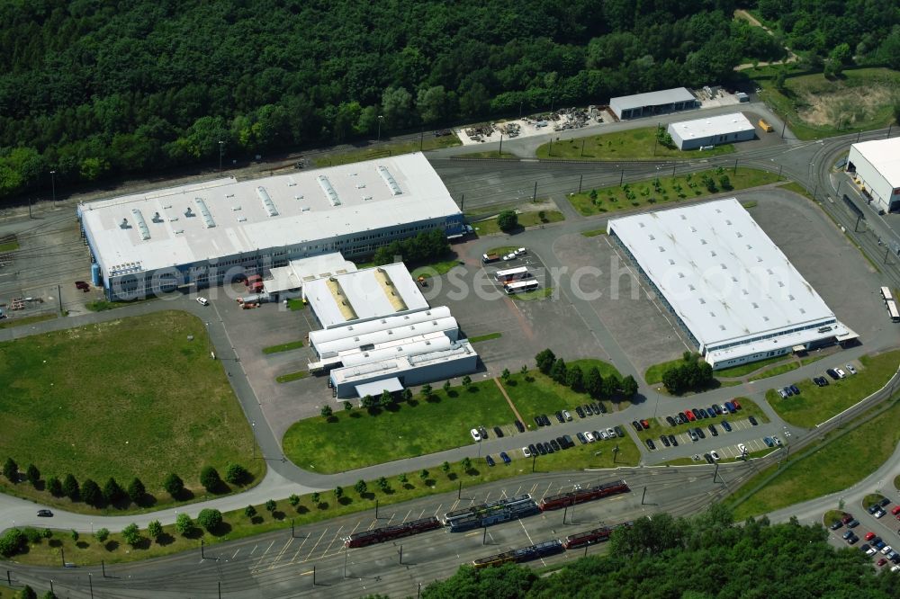 Schwerin from the bird's eye view: Company grounds and facilities of Nahverkehr Schwerin GmbH in of Ludwigsluster Chaussee in Schwerin in the state Mecklenburg - Western Pomerania, Germany