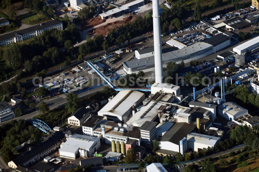 Aerial image Aue - Premises, chimney and technical facilities of Nickelhuette Aue GmbH in Aue in the state of Saxony