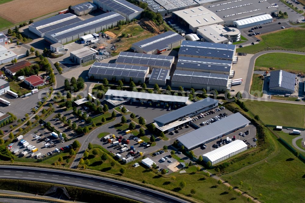 Boxberg from above - Company grounds and facilities of Pruefzentrum Boxberg GmbH on Robert-Bosch-Platz in Boxberg in the state Baden-Wurttemberg, Germany