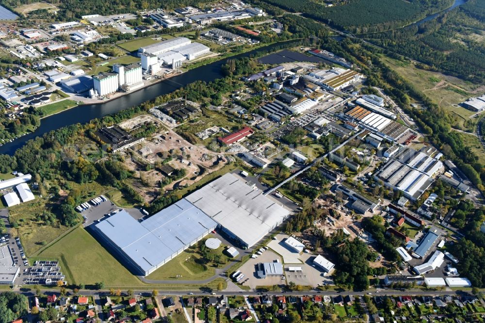 Aerial image Fürstenwalde/Spree - Industrial and commercial area of R F L Reifen-Felgen-Logistik Speditions- und Lager GmbH on Traenkestrasse - Langewahler Strassein Fuerstenwalde/Spree in the state Brandenburg