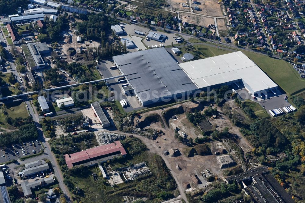 Fürstenwalde/Spree from the bird's eye view: Industrial and commercial area of R F L Reifen-Felgen-Logistik Speditions- und Lager GmbH on Traenkestrasse - Langewahler Strassein Fuerstenwalde/Spree in the state Brandenburg