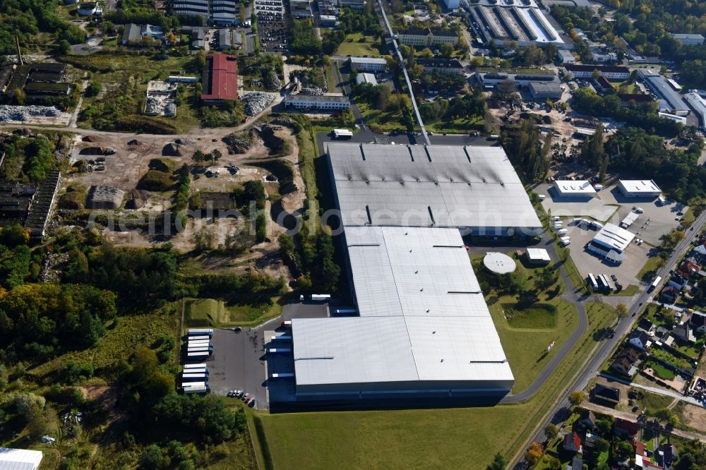 Fürstenwalde/Spree from above - Industrial and commercial area of R F L Reifen-Felgen-Logistik Speditions- und Lager GmbH on Traenkestrasse - Langewahler Strassein Fuerstenwalde/Spree in the state Brandenburg