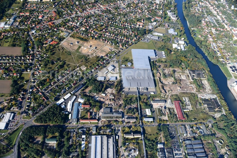 Fürstenwalde/Spree from above - Industrial and commercial area of R F L Reifen-Felgen-Logistik Speditions- und Lager GmbH on Traenkestrasse - Langewahler Strassein Fuerstenwalde/Spree in the state Brandenburg