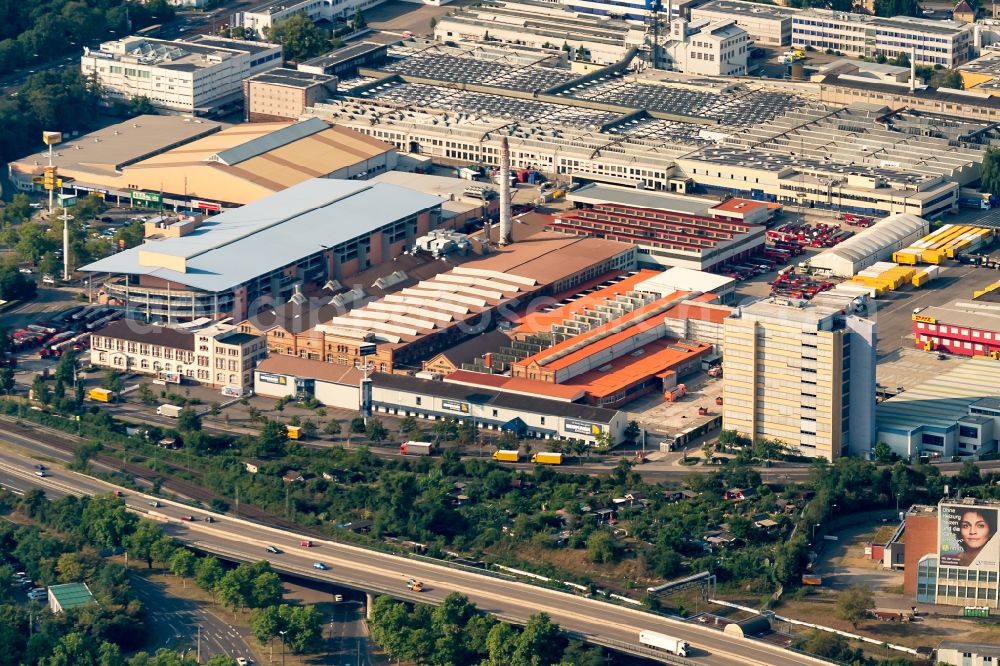 Aerial photograph Karlsruhe - Company grounds and facilities of Rosenbauer Karlsruhe GmbH & Co. KG and umliegendes Gewerbe in Karlsruhe in the state Baden-Wurttemberg, Germany