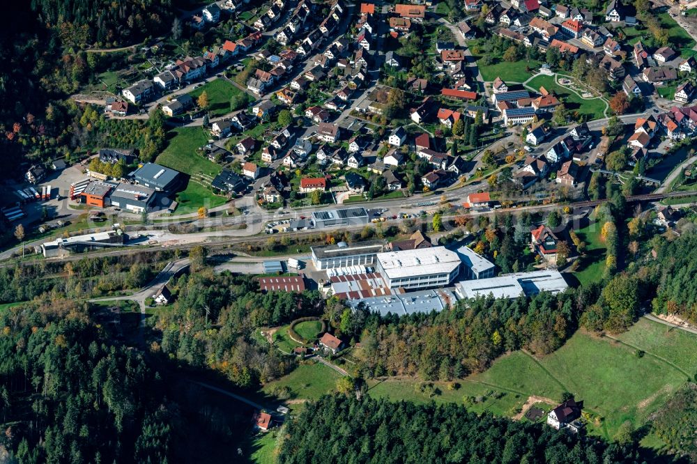 Kaltbrunn from above - Company grounds and facilities of Schwarzwaelder Textil-Werke Heinrich Kautzmann GmbH in Kaltbrunn in the state Baden-Wurttemberg, Germany