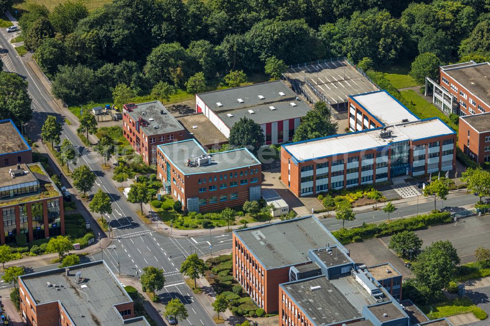 Dortmund from the bird's eye view: Company grounds and facilities of Sonova Retail Deutschland on street Otto-Hahn-Strasse in the district Barop in Dortmund at Ruhrgebiet in the state North Rhine-Westphalia, Germany