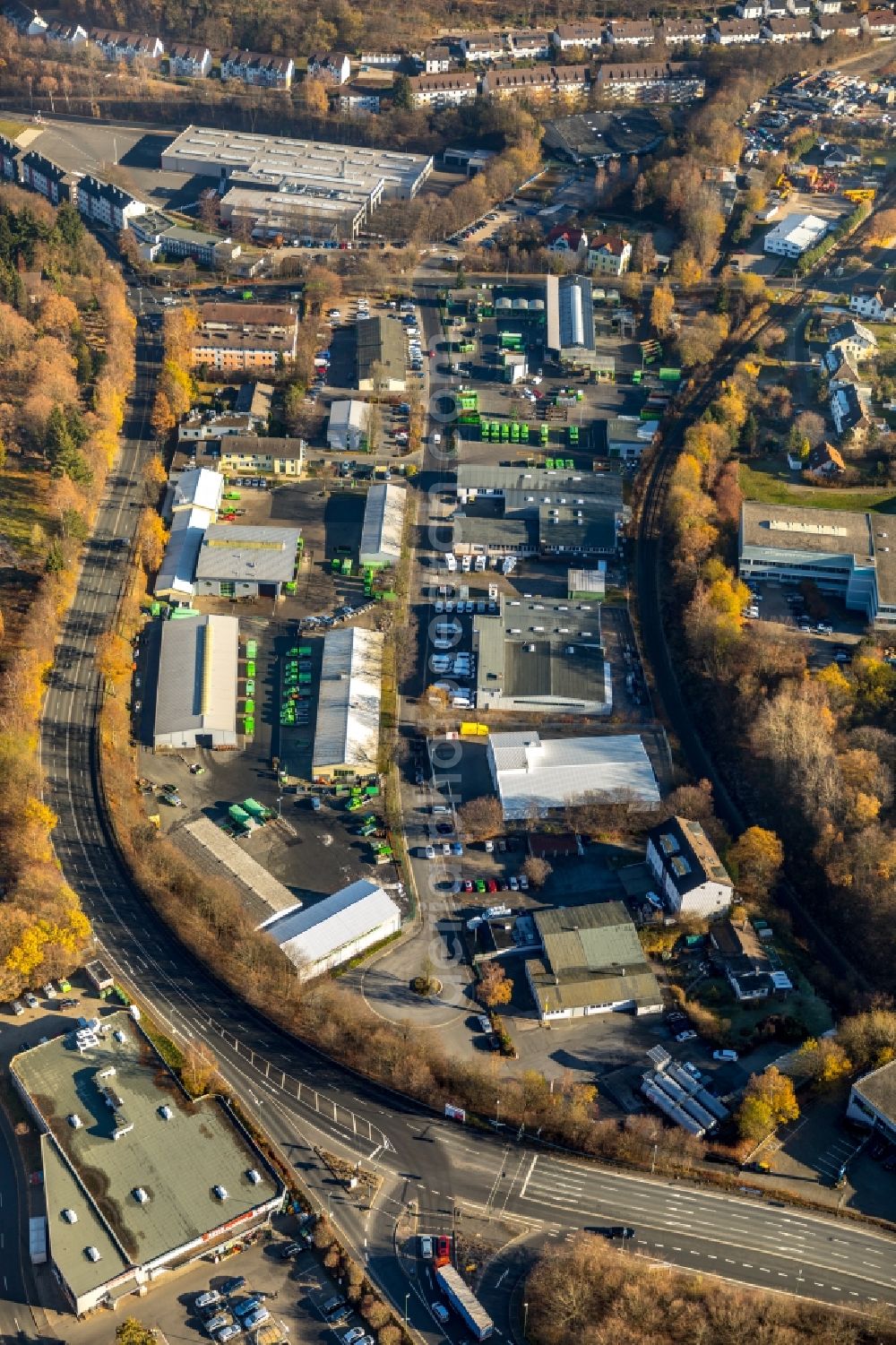 Aerial image Lüdenscheid - Company grounds and facilities of Stadtreinigungs-, Transport- and Baubetrieb Luedenscheid Am Fuhrpark in Luedenscheid in the state North Rhine-Westphalia, Germany