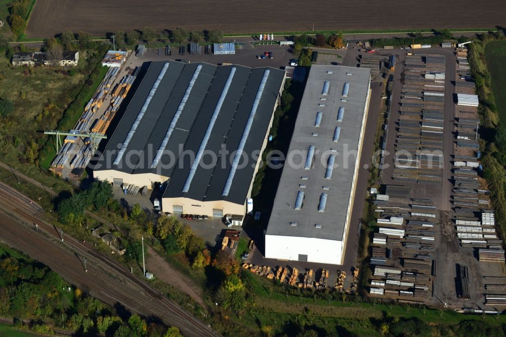 Könnern from above - Premises of the steel profile manufacturer SOSTA Stainless GmbH at the Wind Rose in Koennern in Saxony-Anhalt