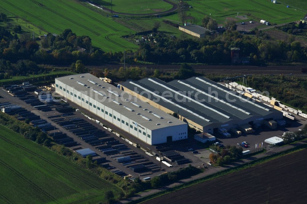 Könnern from the bird's eye view: Premises of the steel profile manufacturer SOSTA Stainless GmbH at the Wind Rose in Koennern in Saxony-Anhalt