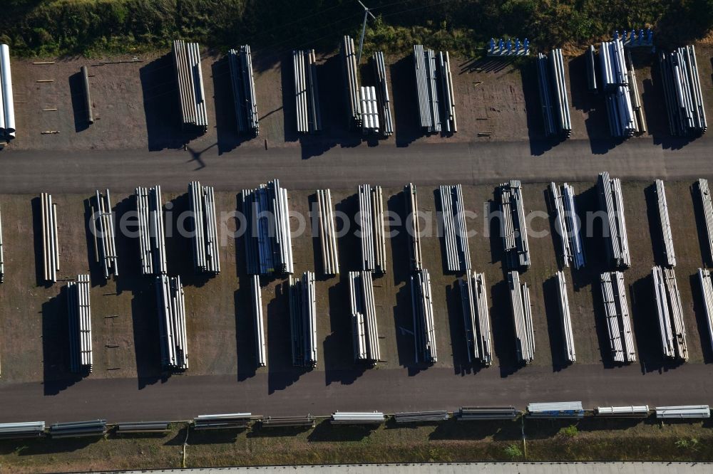 Könnern from above - Premises of the steel profile manufacturer SOSTA Stainless GmbH at the Wind Rose in Koennern in Saxony-Anhalt