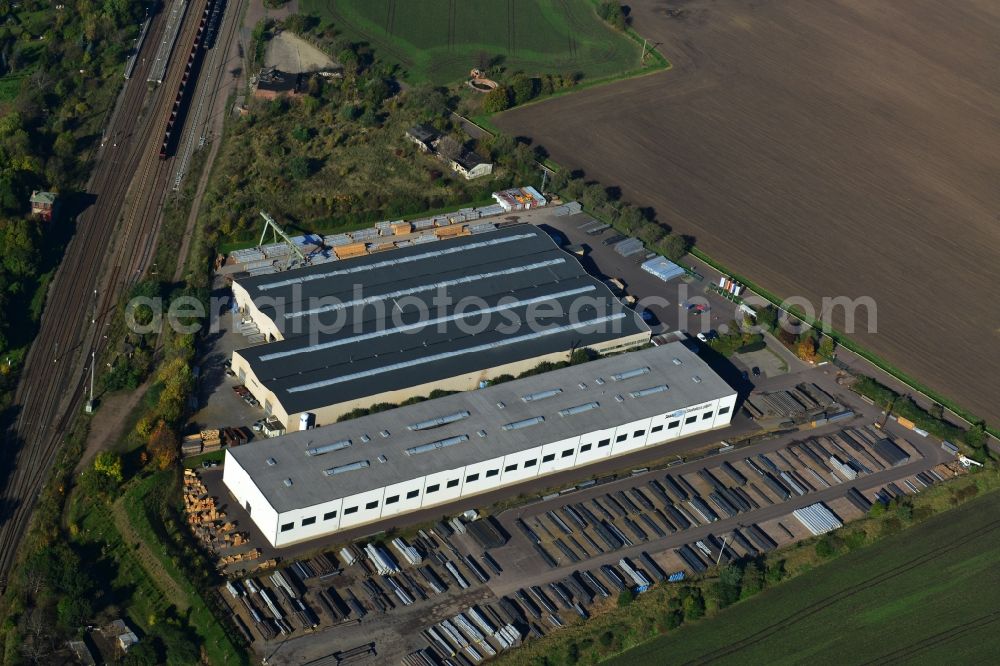 Könnern from above - Premises of the steel profile manufacturer SOSTA Stainless GmbH at the Wind Rose in Koennern in Saxony-Anhalt