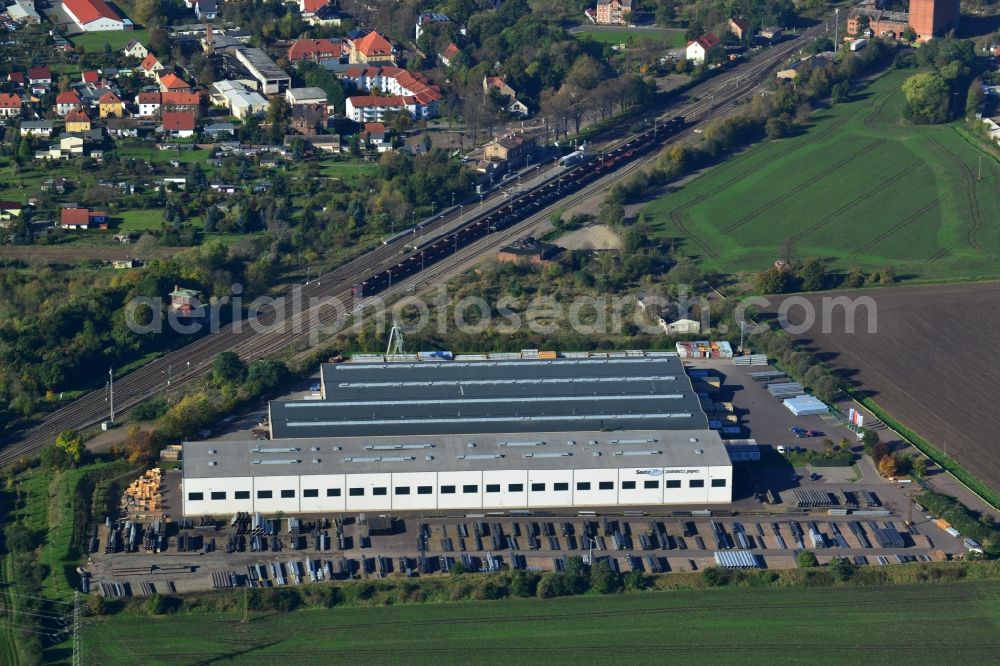 Aerial image Könnern - Premises of the steel profile manufacturer SOSTA Stainless GmbH at the Wind Rose in Koennern in Saxony-Anhalt