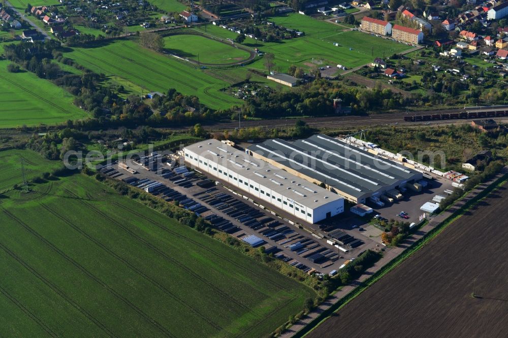 Könnern from the bird's eye view: Premises of the steel profile manufacturer SOSTA Stainless GmbH at the Wind Rose in Koennern in Saxony-Anhalt