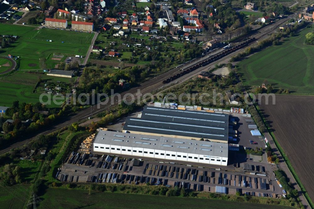 Aerial image Könnern - Premises of the steel profile manufacturer SOSTA Stainless GmbH at the Wind Rose in Koennern in Saxony-Anhalt