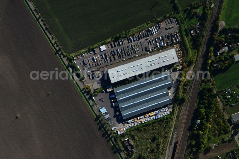 Könnern from above - Premises of the steel profile manufacturer SOSTA Stainless GmbH at the Wind Rose in Koennern in Saxony-Anhalt