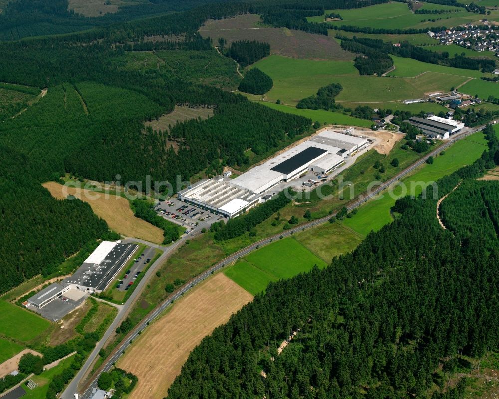 Erndtebrück from above - Technical equipment and production facilities of the steelworks Erndtebruecker Eisenwerk GmbH & Co. KG in Erndtebrueck on Siegerland in the state North Rhine-Westphalia, Germany