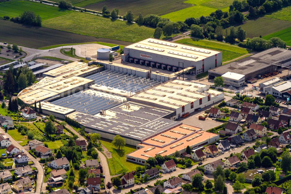 Krauchenwies from above - Company grounds and facilities of Tegometall Ladenbau Gmbh in Krauchenwies in the state Baden-Wuerttemberg, Germany