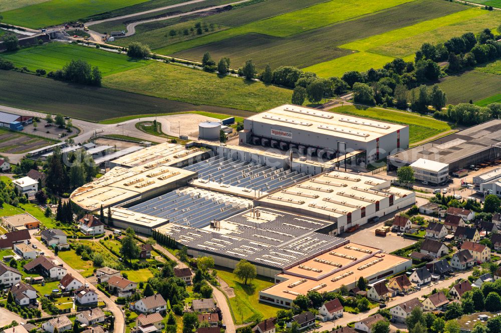 Krauchenwies from the bird's eye view: Company grounds and facilities of Tegometall Ladenbau Gmbh in Krauchenwies in the state Baden-Wuerttemberg, Germany