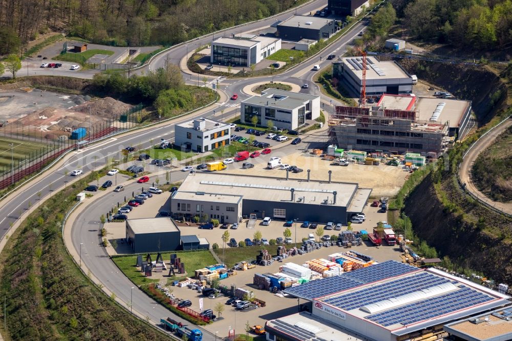 Siegen from above - Company grounds and facilities of Thielmann GmbH on Martinshardt in Siegen in the state North Rhine-Westphalia, Germany