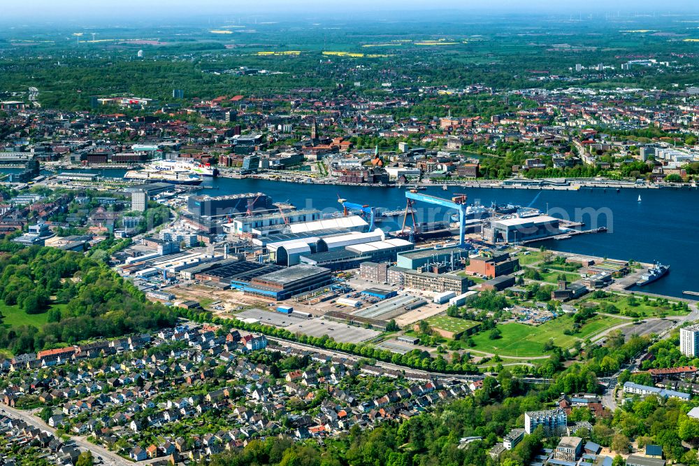 Kiel from above - Company grounds and facilities of ThyssenKrupp Marine Systems GmbH in Kiel in the state Schleswig-Holstein, Germany