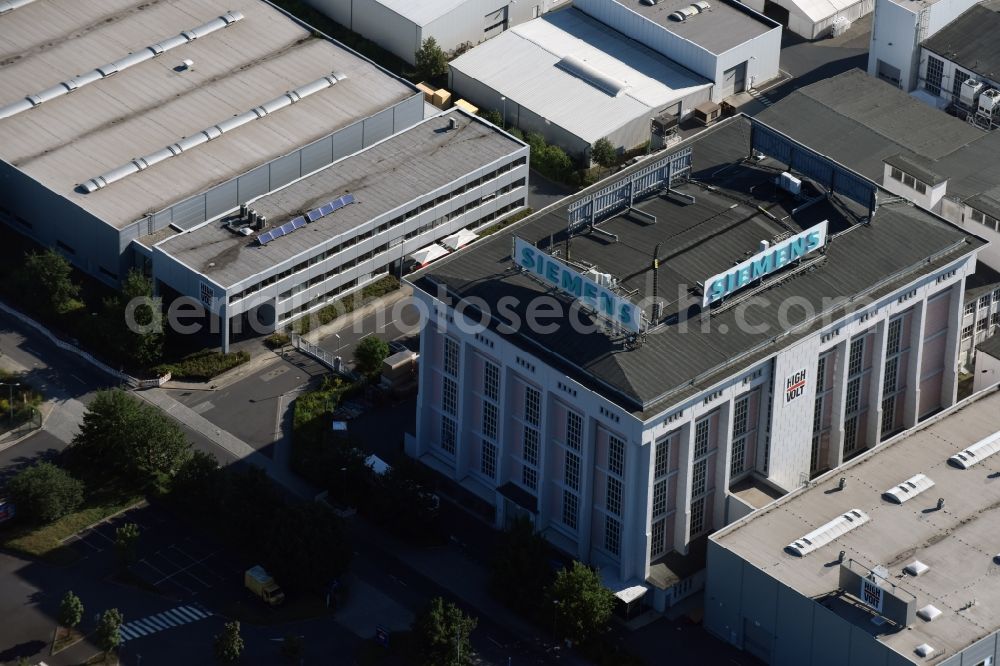 Übigau from the bird's eye view: Premises of the transformer works of Siemens in the industrial area of Uebigau in the state of Saxony