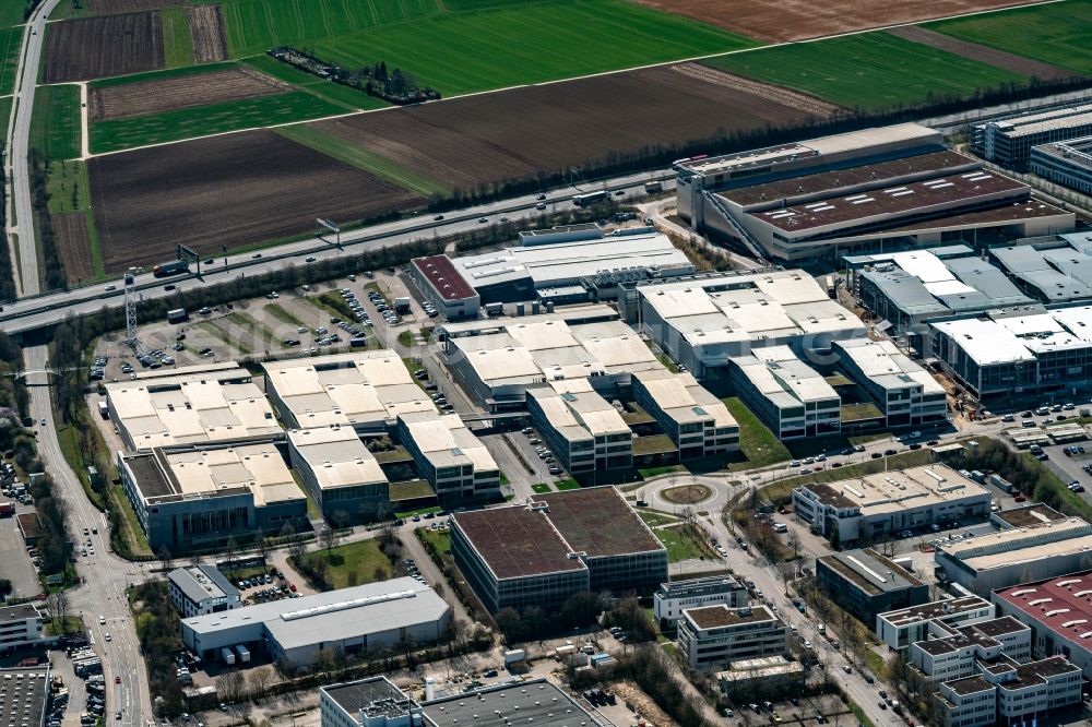 Ditzingen from above - Company grounds and facilities of Trumpf- Laser and Systemtechnik in the district Gerlingen-Schillerhoehe in Ditzingen in the state Baden-Wurttemberg, Germany