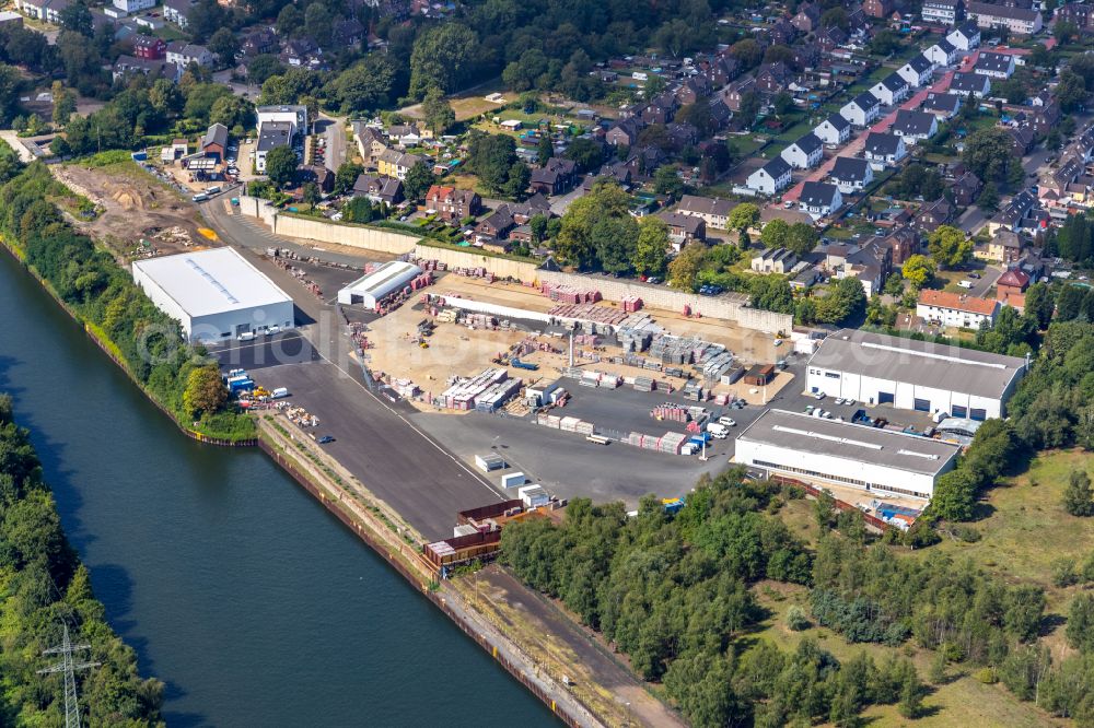 Bottrop from above - Premises of the metal recycling company TSR Recycling GmbH & Co. KG on the riverbanks of Rhine-Herne canal in the Ebel part of Bottrop in the state of North Rhine-Westphalia