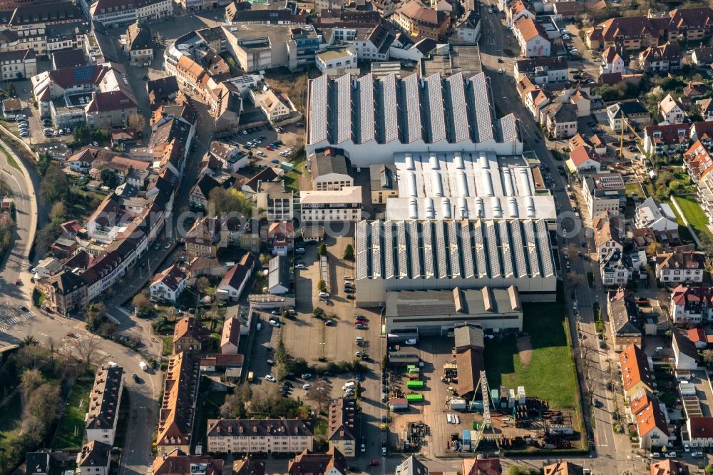 Emmendingen from above - Company grounds and facilities of of Wehrle factory in Emmendingen in the state Baden-Wurttemberg, Germany