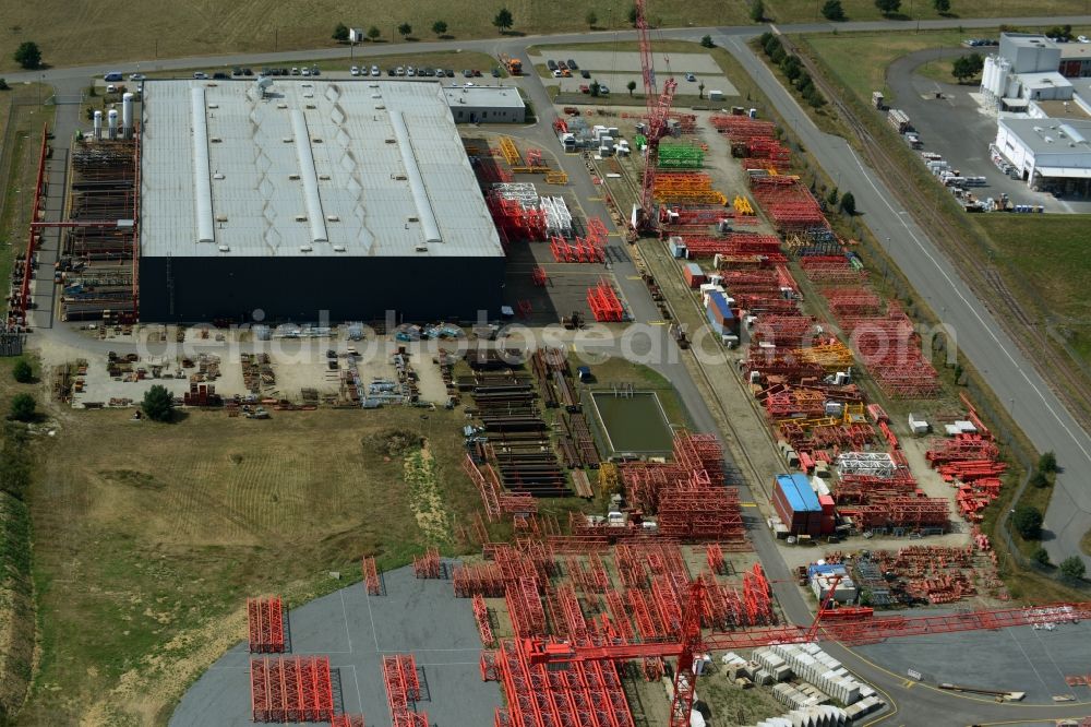 Aerial photograph Luckau - Company grounds and facilities of the Wolffkran works in Luckau in the state of Brandenburg. Tower cranes are being produced on site with the large outdoor facilities