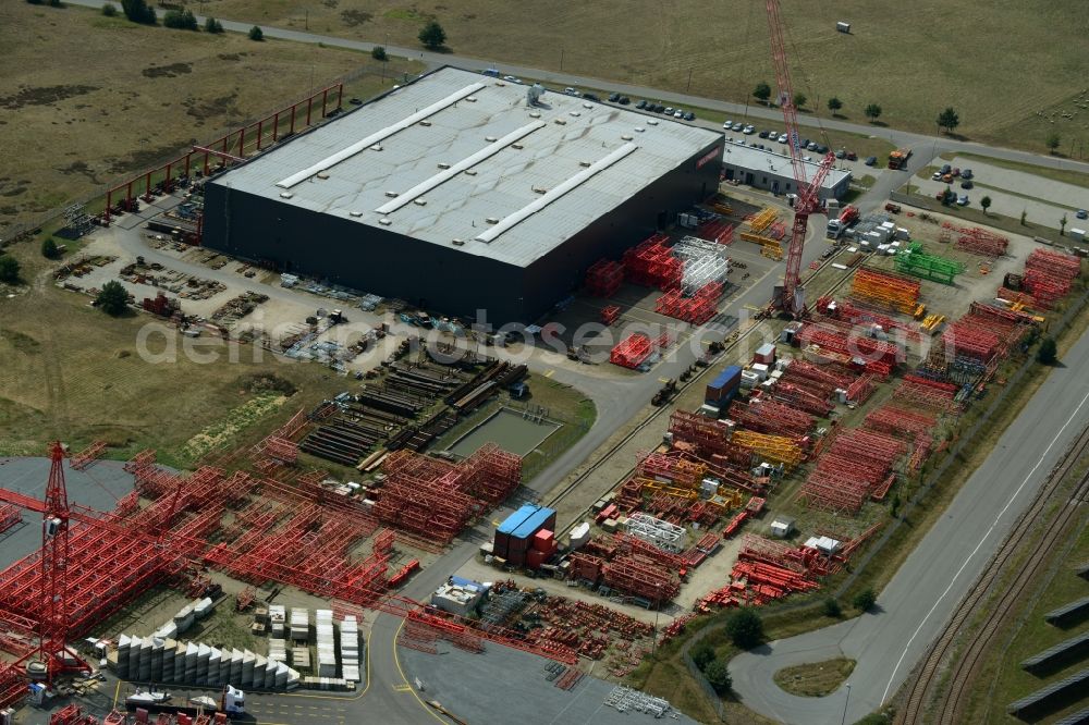 Aerial image Luckau - Company grounds and facilities of the Wolffkran works in Luckau in the state of Brandenburg. Tower cranes are being produced on site with the large outdoor facilities