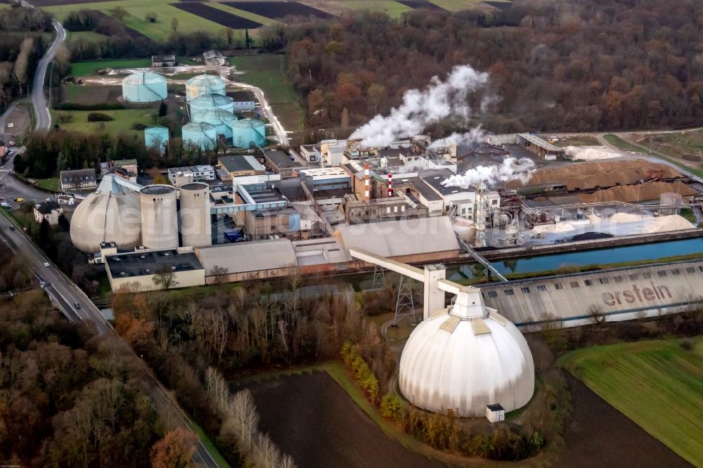 Erstein from the bird's eye view: Company grounds and facilities of Zuckerfabrik Erstein in Erstein in Grand Est, France