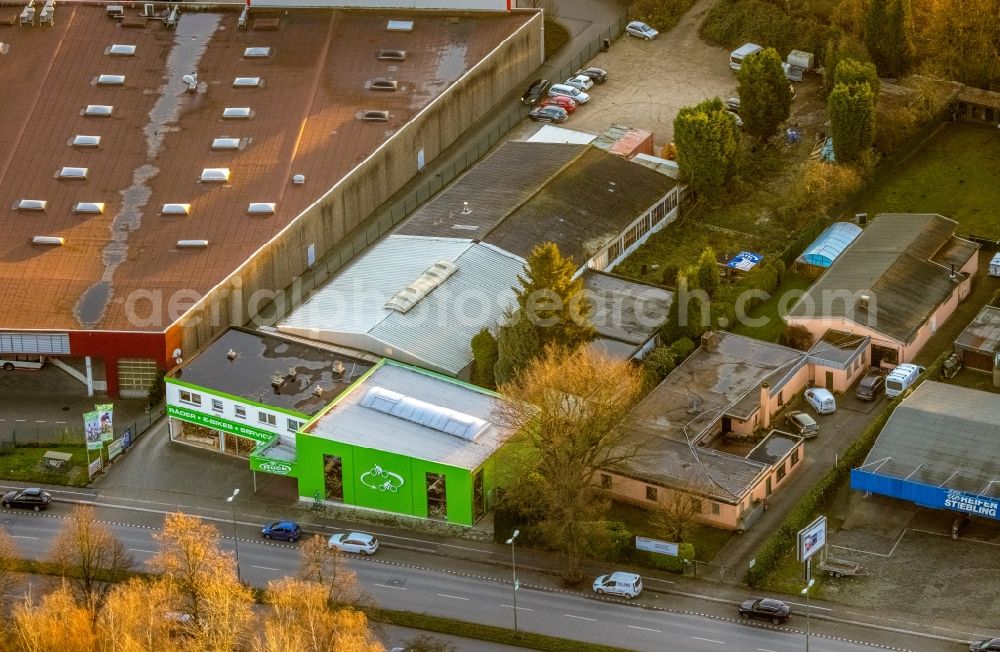 Bottrop from above - Company premises of the Zweirad-Center Rueck GmbH with halls, company buildings and production facilities on Suedring in the district Stadtmitte in Bottrop in the Ruhr area in the state North Rhine-Westphalia, Germany