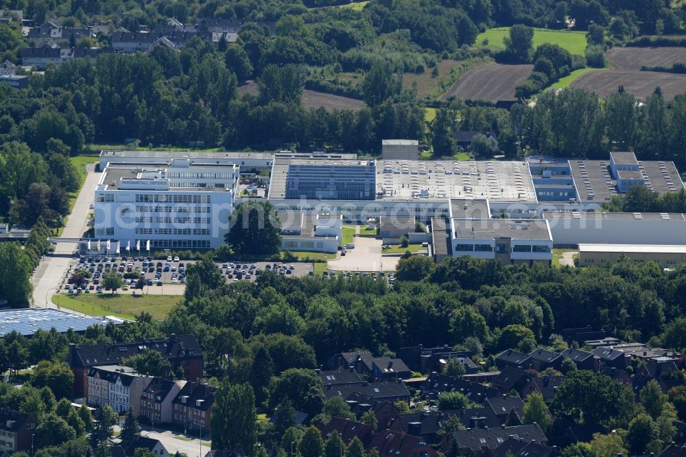 Kiel from the bird's eye view: Company building complex of Rheinmetall Defecen in Kiel in the state of Schleswig-Holstein. The complex and compound includes facilities and departments of Rheinmetall Defence
