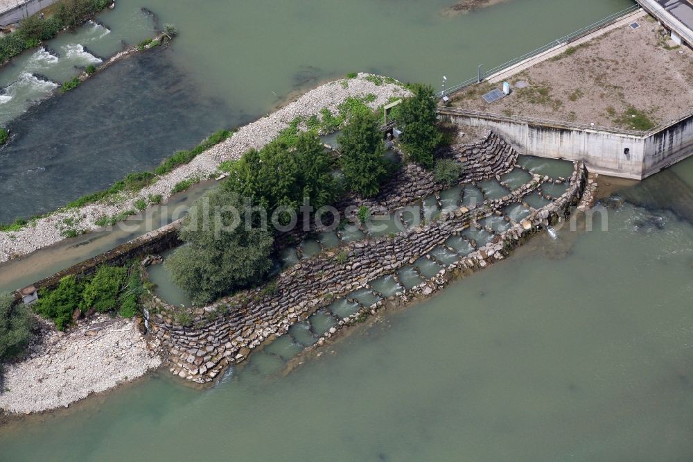 Rheinfelden (Baden) from the bird's eye view: Fish ladder at the new hydropower plant in Rheinfelden (Baden) in the state of Baden-Wuerttemberg