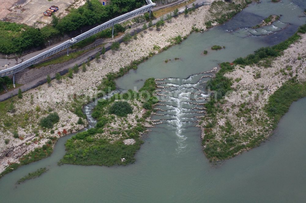 Rheinfelden (Baden) from above - Fish ladder at the new hydropower plant in Rheinfelden (Baden) in the state of Baden-Wuerttemberg