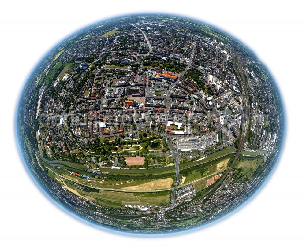 Hamm from the bird's eye view: Fisheye overview from the center in Hamm in the state North Rhine-Westphalia