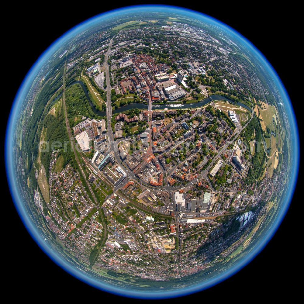 Aerial photograph Lünen - Fisheye overview from the center in Luenen in the state North Rhine-Westphalia