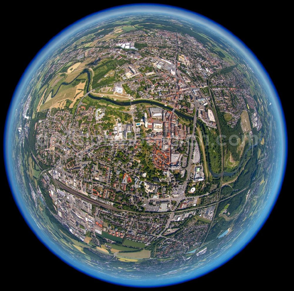 Aerial image Lünen - Fisheye overview from the center in Luenen in the state North Rhine-Westphalia