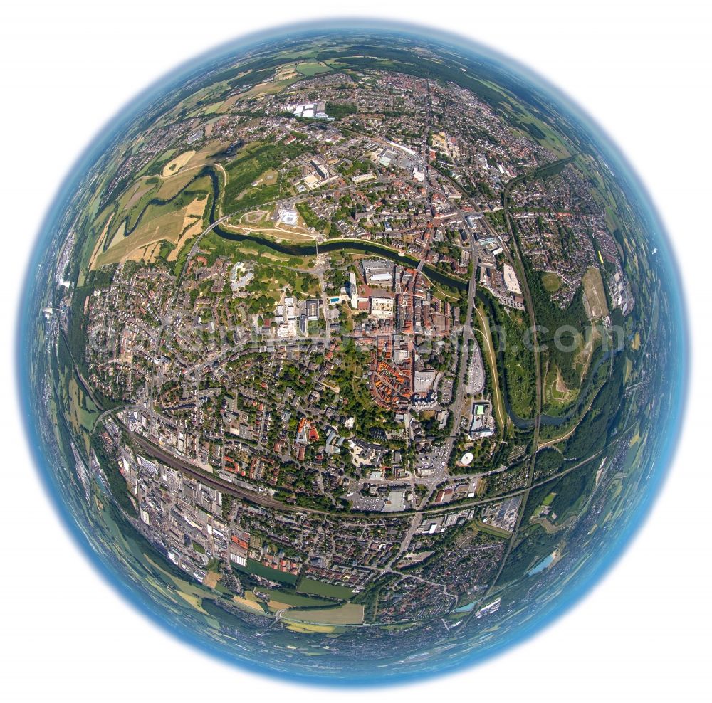 Aerial photograph Lünen - Fisheye overview from the center in Luenen in the state North Rhine-Westphalia