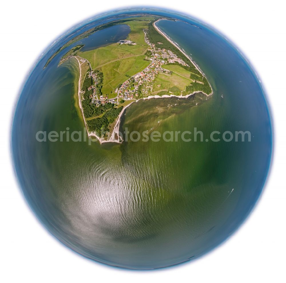 Aerial photograph Thiessow - Fisheye lense view of the peninsula Moenchgut near Thiessow on the island Ruegen in Mecklenburg-West Pomerania