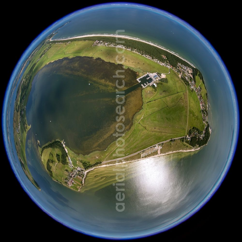 Aerial photograph Thiessow - Fisheye lense view of the peninsula Moenchgut near Thiessow on the island Ruegen in Mecklenburg-West Pomerania