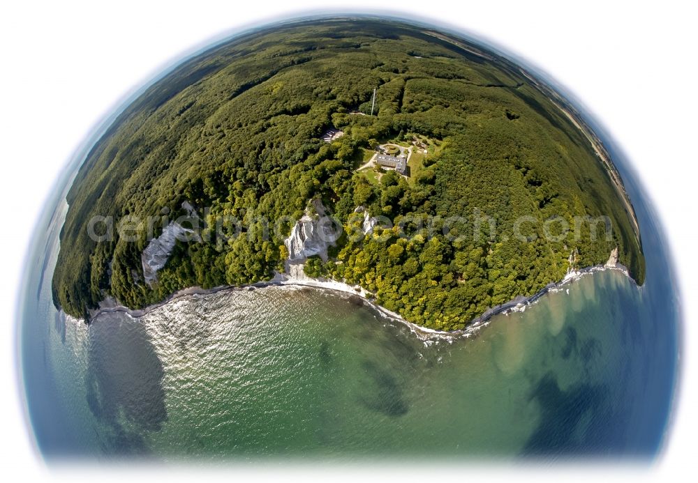 Sassnitz from above - Fisheye view of the chalk cliff coast in the National Park Jasmund near Sassnitz on the island Ruegen in Mecklenburg-West Pomerania